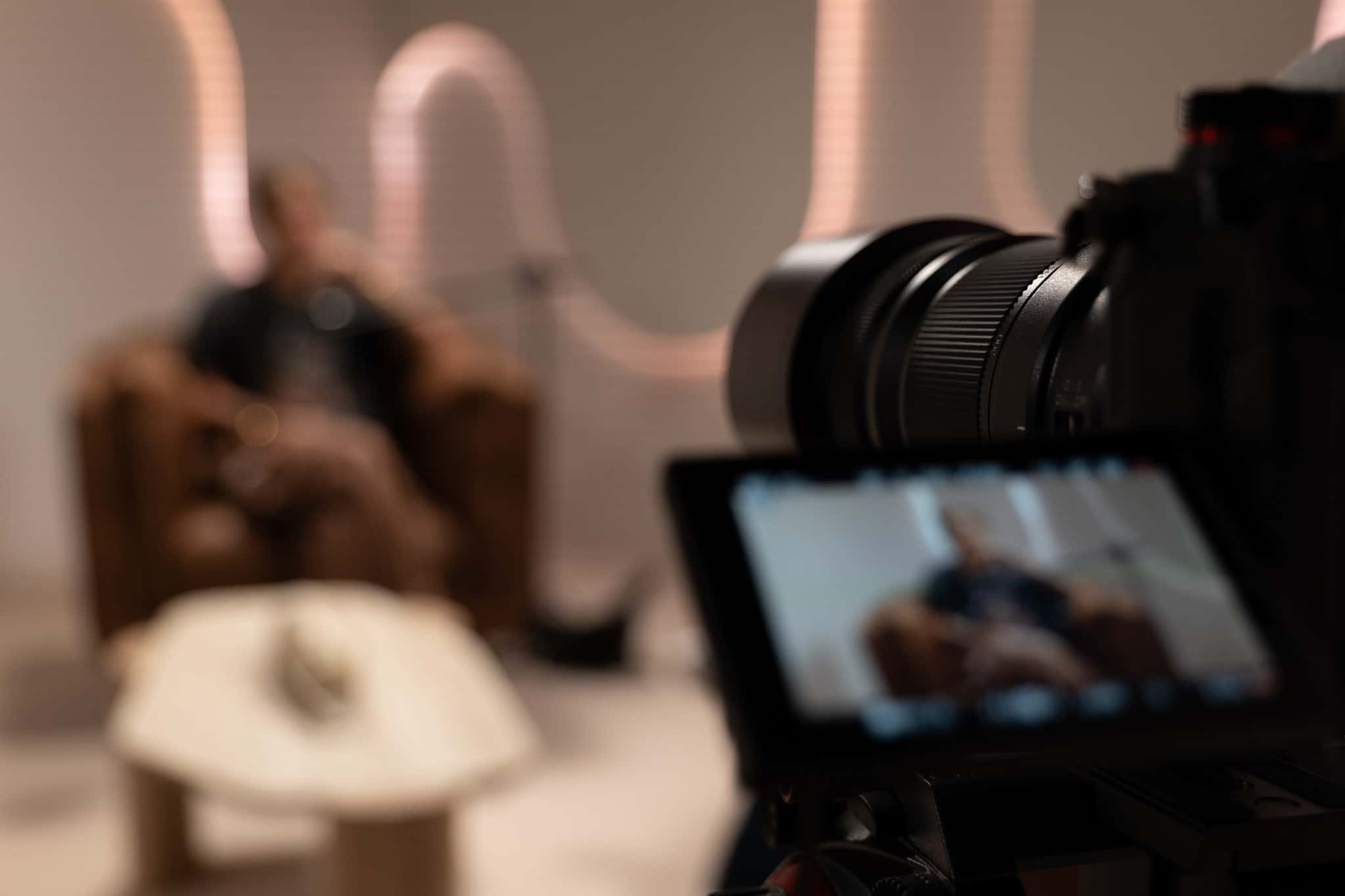 Halo Set – Architectural Podcast Studio with Signature Light Features & Leather Seating - Podcast Space in Dubai