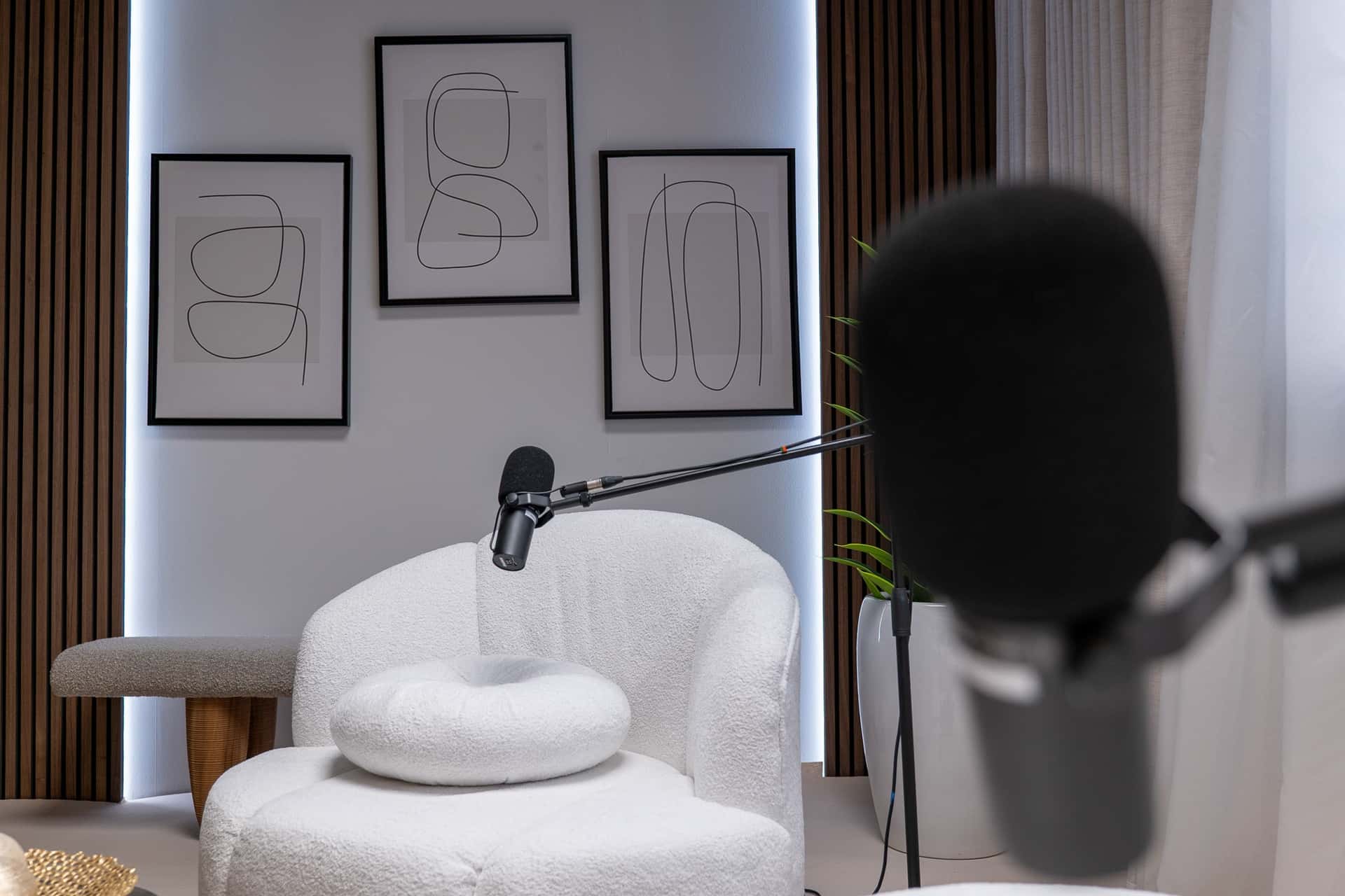 Canvas Set – Bright Minimalist Podcast Studio with Natural Light & Designer Furniture - Podcast Space in Dubai