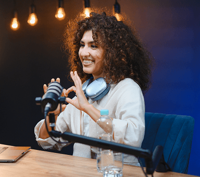Podcast studio microphone recording setup